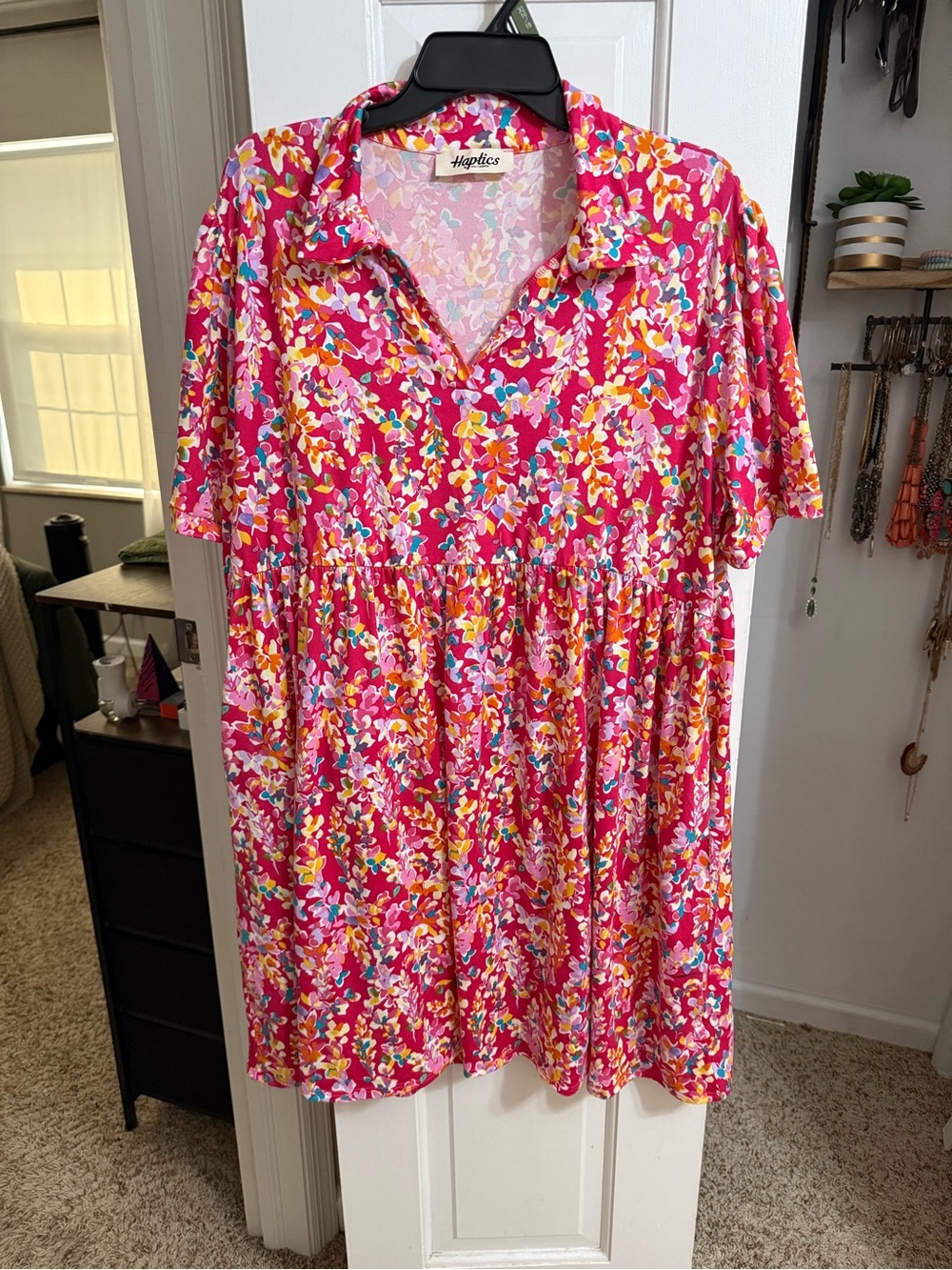 Haplical Pink Floral Collared Mini Dress